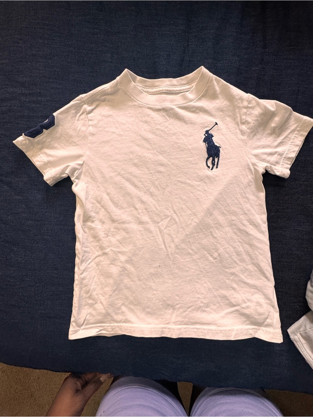 Boys Polo by Ralph Lauren White Tee with Navy Polo Player (size5)